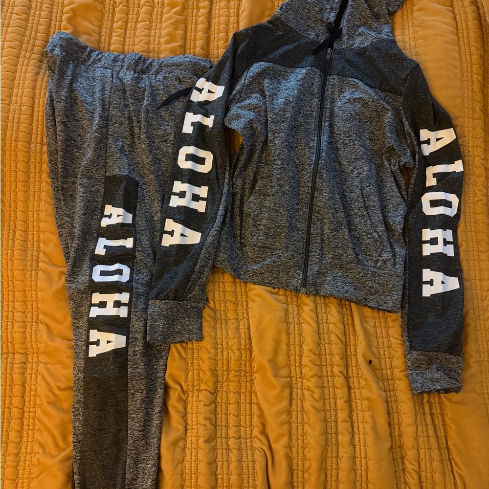 Women's Gray Aloha Track Pants and Hoodie Set